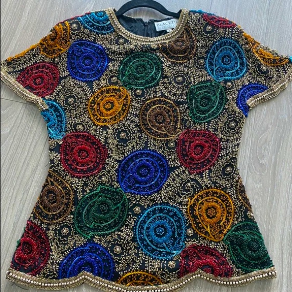 Oleg Cassini Vintage colorful glass beaded top